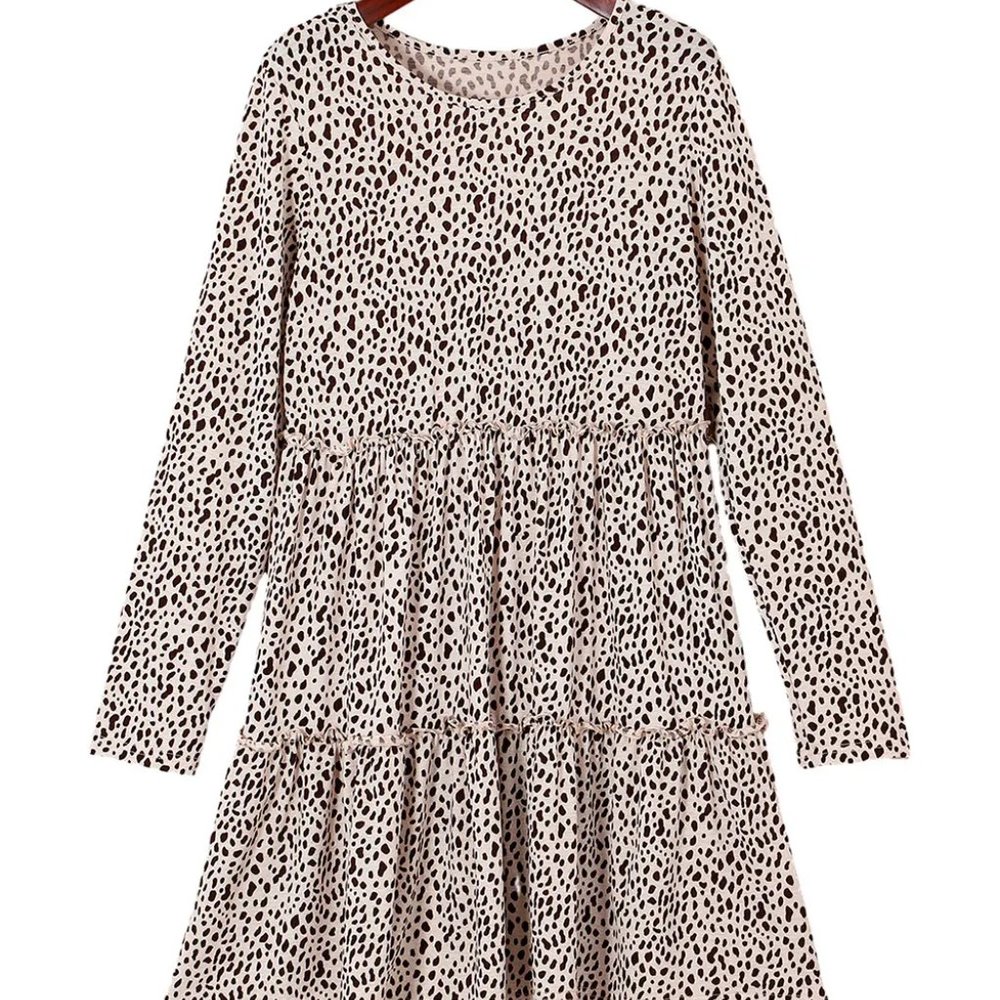 Leopard Animal Print Tiered Long Sleeve Dress - Picture 7 of 12